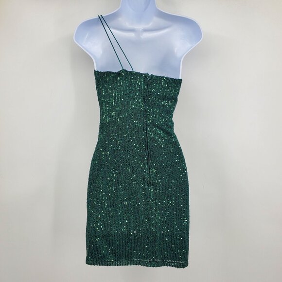 Crystal Sky Emerald Green Sequin One Shoulder Mini Sleeveless Party Dress Small - Picture 2 of 7